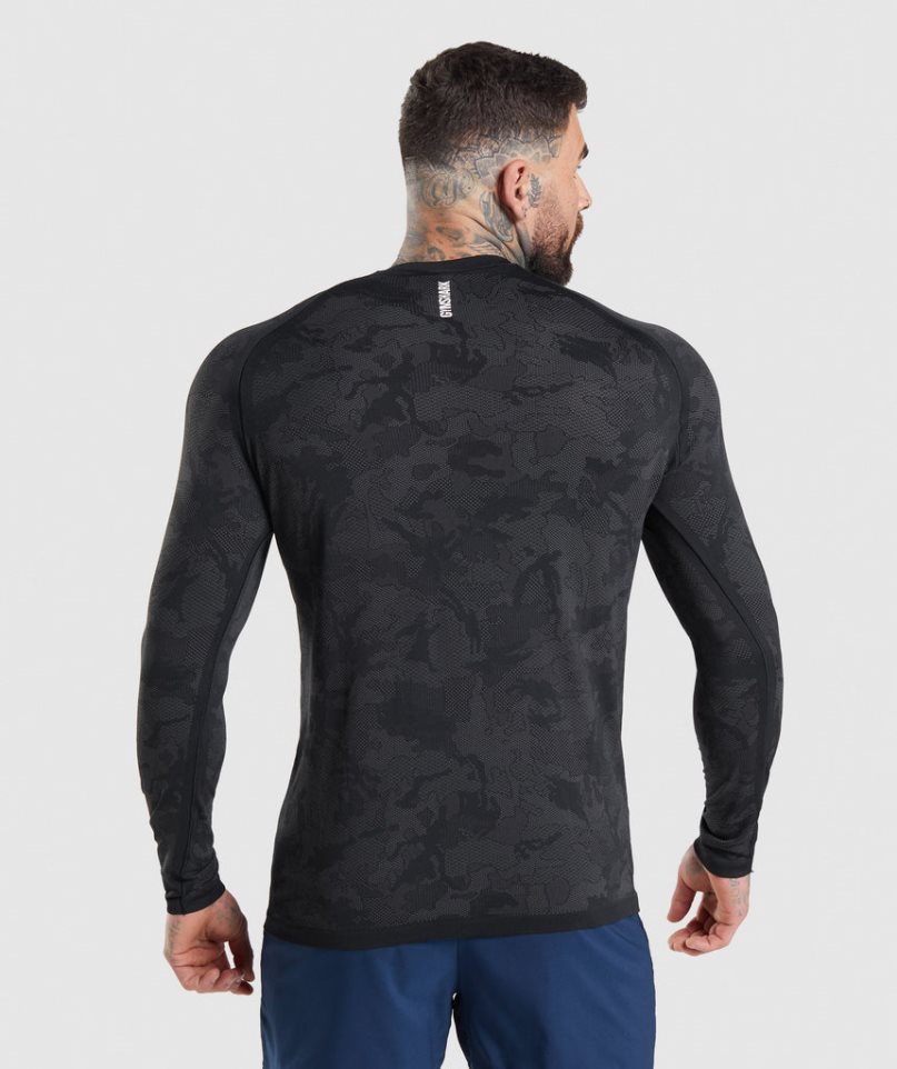 Koszulki Gymshark Geo Seamless Long Sleeve Męskie Czarne | PL 137HUT